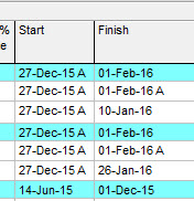 Letter"A" in Start & Finish Activity dates